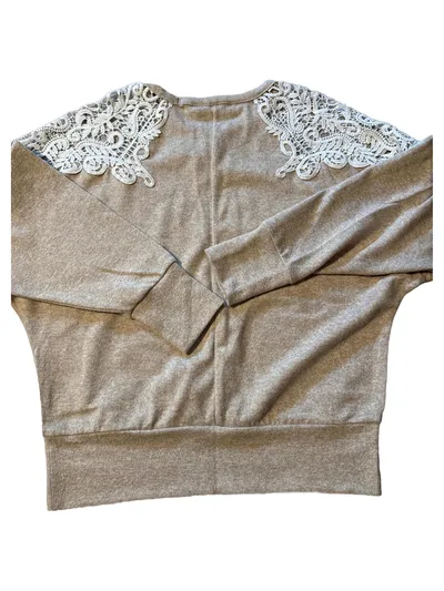 Dorothy Perkins Pullover Damen Beige Gr. 40 L Langarm Spitze Freizeit