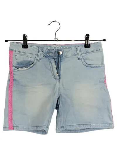 s.Oliver Mädchen Jeans Shorts Gr. 164 Hellblau Häkelborte Pink