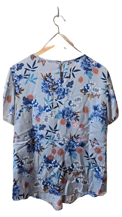 TAIFUN Damen Bluse Blumenmuster Gr. 40 Blau Kurzarm Feminin