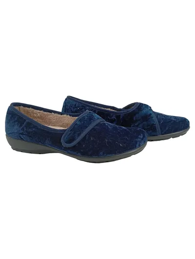 Hotter Hausschuhe Damen Gr. 36 Blau Samt Comfort Concept gefüttert