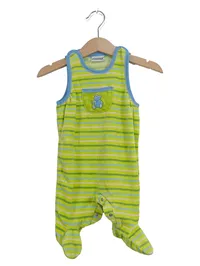 Fixoni Baby Body Strampler Gr. 56 Grün Gestreift Teddy Motiv 1