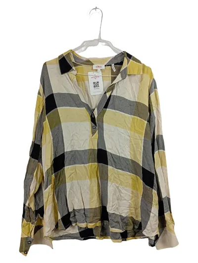 s.Oliver Damen Bluse Gr. 44 Kariert Gelb Grau Langarm Viskose