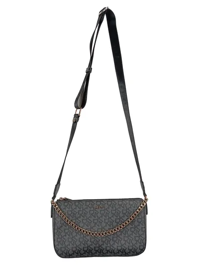 DKNY Damen Umhängetasche Crossbody Bag Grau Logo-Print Kette Modern