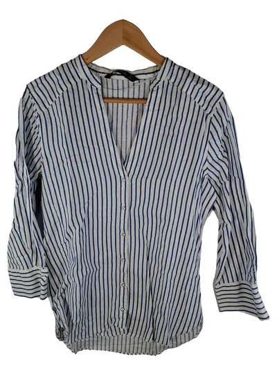 Zara Damen Hemdbluse Gr. M 38 gestreift Weiß Leinen Baumwolle Frühling Sommer