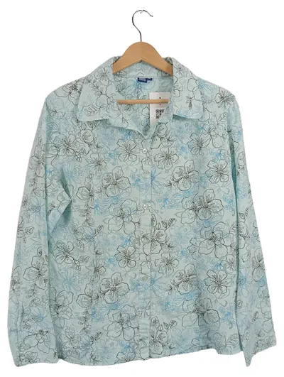 CECIL Damen Bluse XL 42 Langarm Blumenmuster Türkis Baumwolle