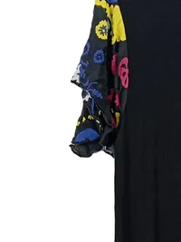 Desigual Damen Kleid L schwarz bunte Blumen Ärmel Rüschen Viskose 2
