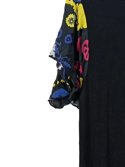 Desigual Damen Kleid L schwarz bunte Blumen Ärmel Rüschen Viskose