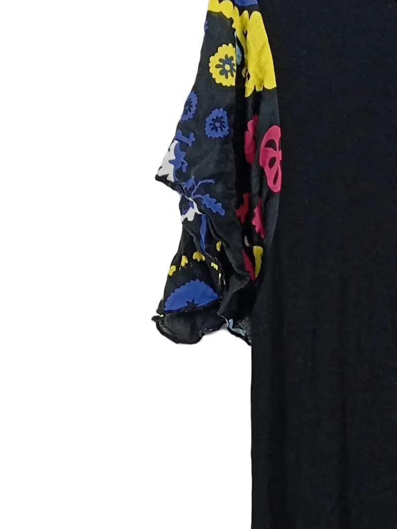 Desigual Damen Kleid L schwarz bunte Blumen Ärmel Rüschen Viskose 2