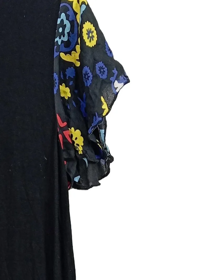 Desigual Damen Kleid L schwarz bunte Blumen Ärmel Rüschen Viskose 3