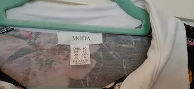 MONA Poloshirt Damen Gr. 40 L Blumenmuster Reißverschluss Viskose Schwarz Bunt
