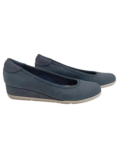 s.Oliver Damen Ballerinas Keilabsatz Blau Gr. 36 Nubuk Leder Optik