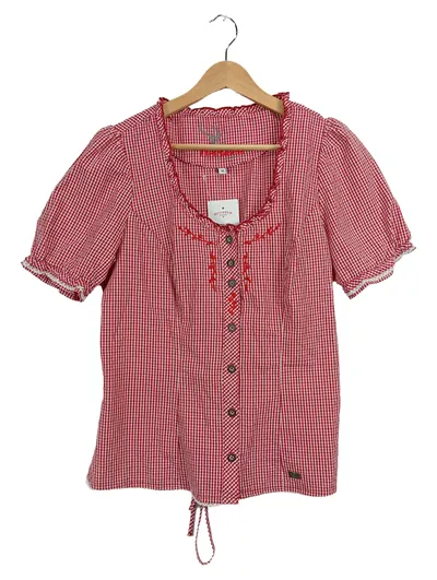 Spieth & Wensky Trachtenbluse Damen Gr. 40 L Rot Kariert Stickerei