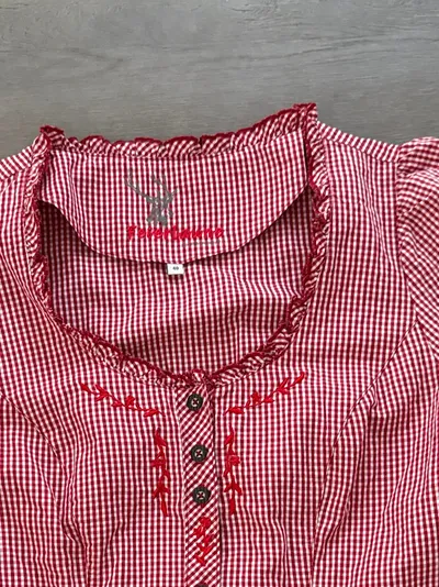 Spieth & Wensky Trachtenbluse Damen Gr. 40 L Rot Kariert Stickerei