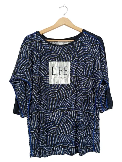 Rick Cardona Damen Shirt 3/4-Arm Gr. 40 Blau Schwarz Aufdruck