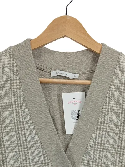 hessnatur Damen Pullunder Gr. 34/XS Beige Kariert Baumwolle V-Ausschnitt