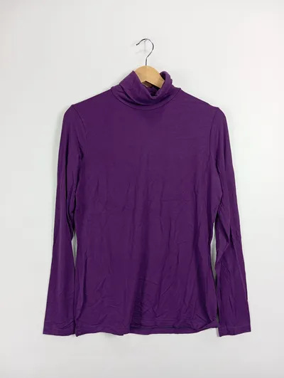 Ambria Damen Langarmshirt Rollkragen Gr. 38 Lila Basic Stretch Shirt Oberteil