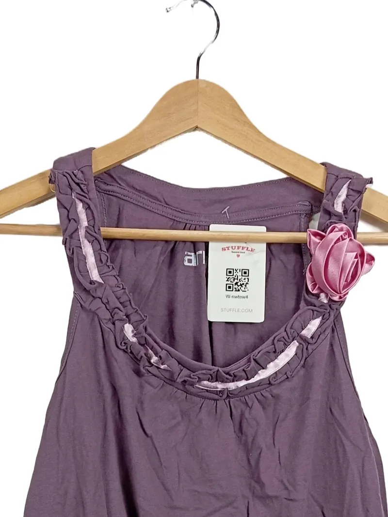 Arrival Damen Top Gr. 38 Lila Blumen Applikation Rüschen Shirt Sommer Casual 2
