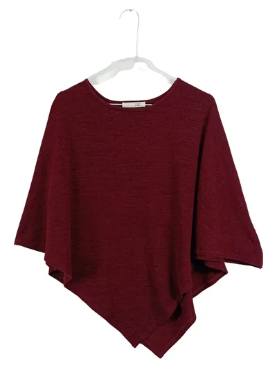 FER Damen Poncho Gr. L Bordeaux Rot Meliert Asymmetrisch Casual