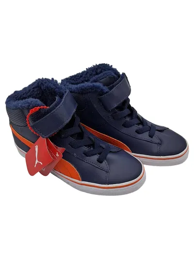 Puma Kinder Sneaker High Top gefüttert Gr. 32 Blau Orange Klettverschluss