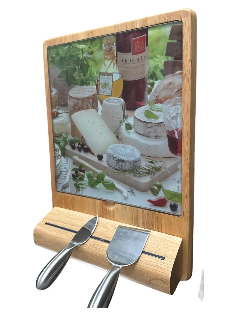 easy life Schneidebrett Käsebrett 3tlg Holz Metall Glas Grafisch Braun 1