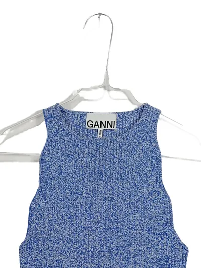 GANNI Stricktop Damen Gr. XS Blau Meliert Rippstrick Ärmellos