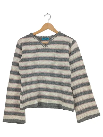 BSB Jeans Damen Pullover Gr. M Strickpullover Gestreift Grau Rosa Creme