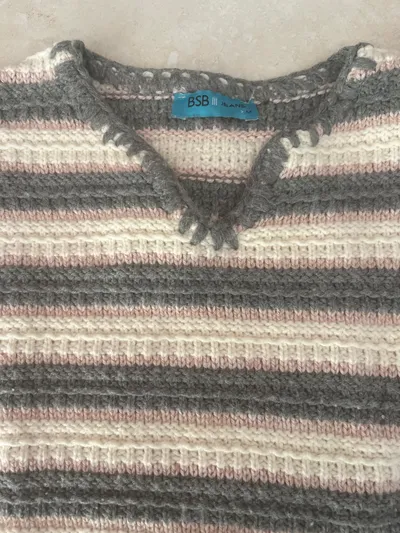 BSB Jeans Damen Pullover Gr. M Strickpullover Gestreift Grau Rosa Creme