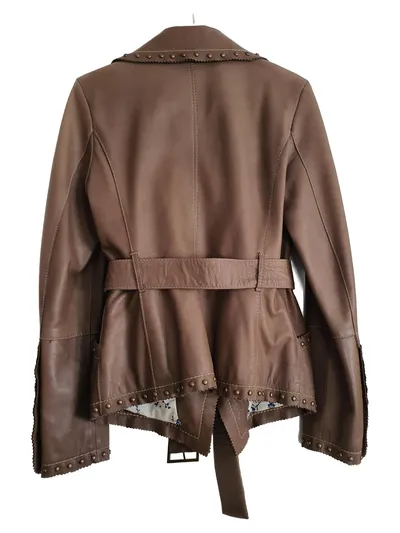 JCC COLLECTION Lederjacke Damen Braun Echt Leder Nieten Gr. 38 M