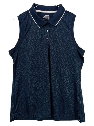 CRIVIT Damen Poloshirt ärmellos Leo-Muster Blau Gr. M 40/42