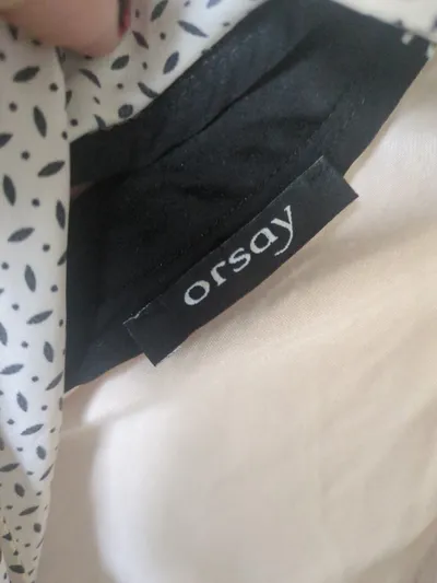 ORSAY Damen Top Bluse Gr. M 38 Beige Punkte Schleife Ärmellos