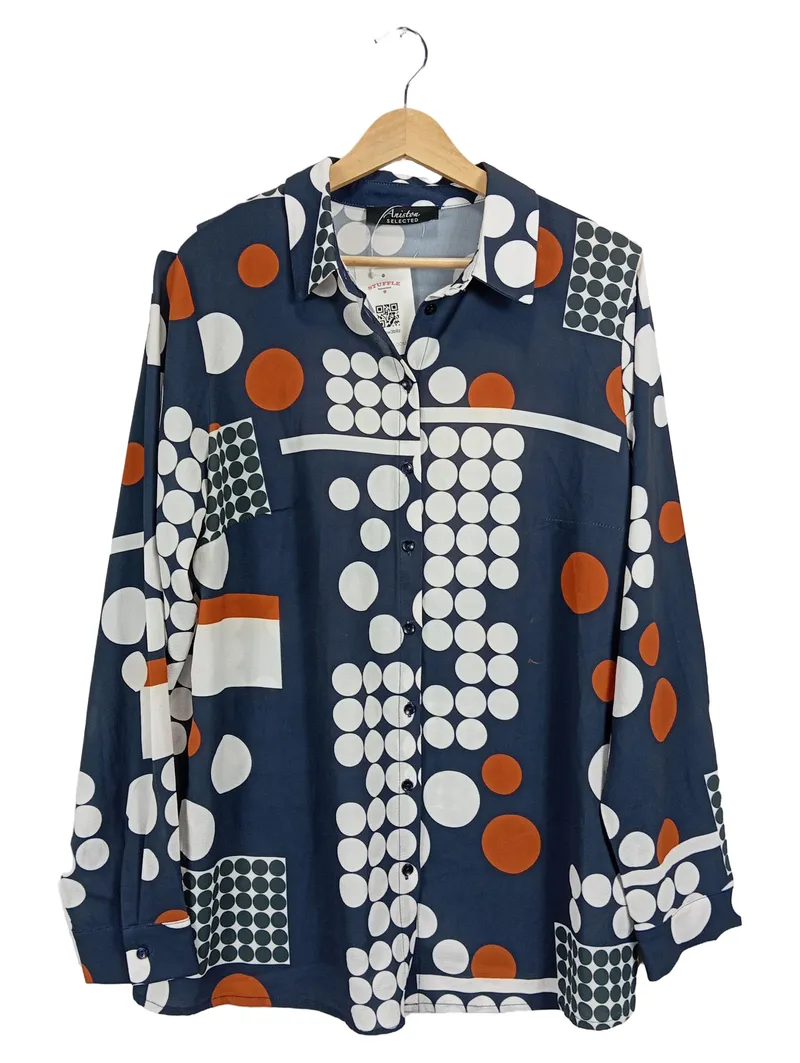 Aniston SELECTED Damen Bluse Hemd Gr. 42 Blau Punkte Retro Langarm 1
