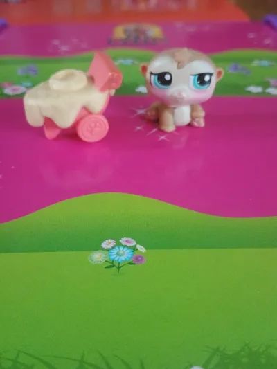 Hasbro Littlest Pet Shop LPS Affe Figur Wagen Zubehör Beige 5cm