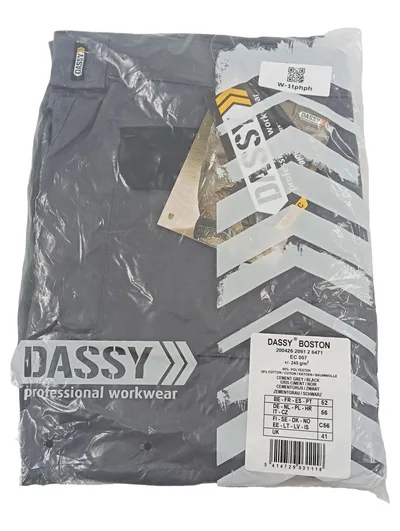 DASSY Boston Arbeitshose Herren Gr. 56 Zementgrau/Schwarz NEU