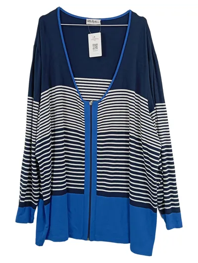 Ulla Popken Damen Strickjacke Gr. 52/54 Maritim Blau Weiß Gestreift
