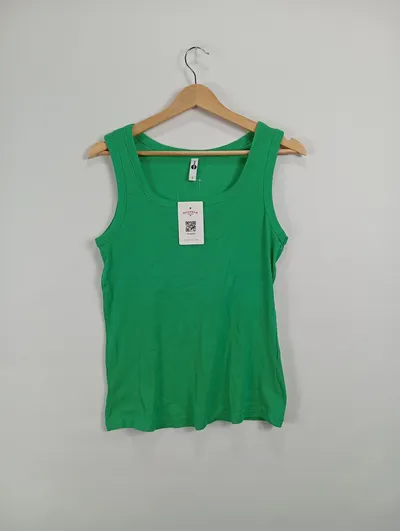 everme Damen Tanktop Top Gr. 40 L Grün Basic Rippstrick Shirt