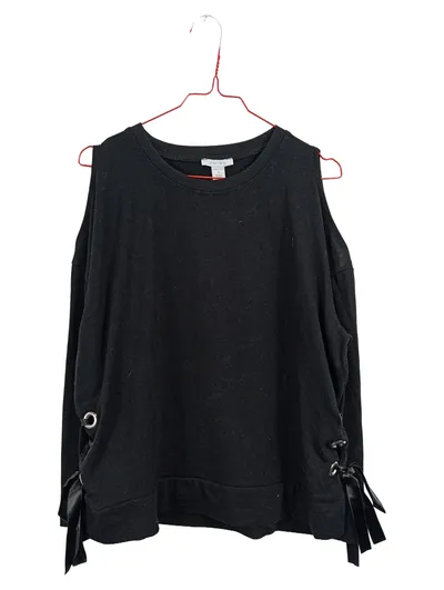 AMISU Damen Pullover Cut-Out Schultern Schnürung Schwarz Gr. S