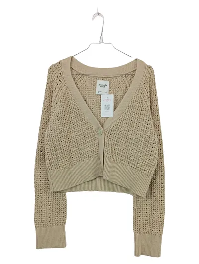 Abercrombie & Fitch Damen Strickjacke Cardigan Beige Gr. L Lochmuster