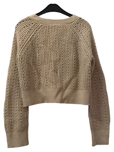 Abercrombie & Fitch Damen Strickjacke Cardigan Beige Gr. L Lochmuster