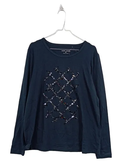 Gerry Weber Langarmshirt Damen Gr. 44 Blau Pailletten Geometrisch Casual Shirt
