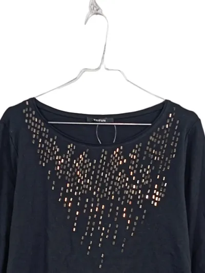 TAIFUN Langarmshirt Damen Gr. 44 Schwarz Nieten Modern Elegant Shirt Oberteil