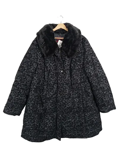 Ulla Popken Damen Steppjacke Gr. 54/3XL Schwarz Pelzkragen Floral