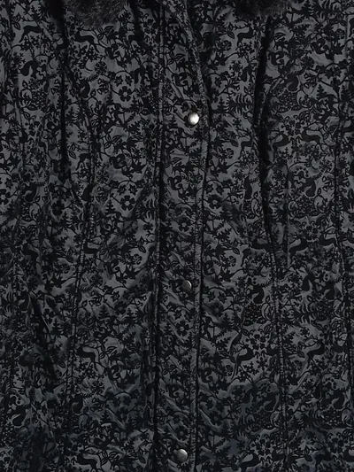 Ulla Popken Damen Steppjacke Gr. 54/3XL Schwarz Pelzkragen Floral