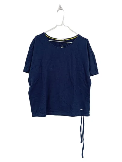 BRAX Damen T-Shirt Gr. 38 Blau Strukturmuster Kordelzug Casual