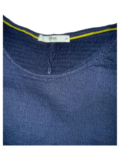 BRAX Damen T-Shirt Gr. 38 Blau Strukturmuster Kordelzug Casual