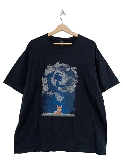 Gildan T-Shirt Fuchs Drachen Fantasy Motiv Schwarz Herren 2XL