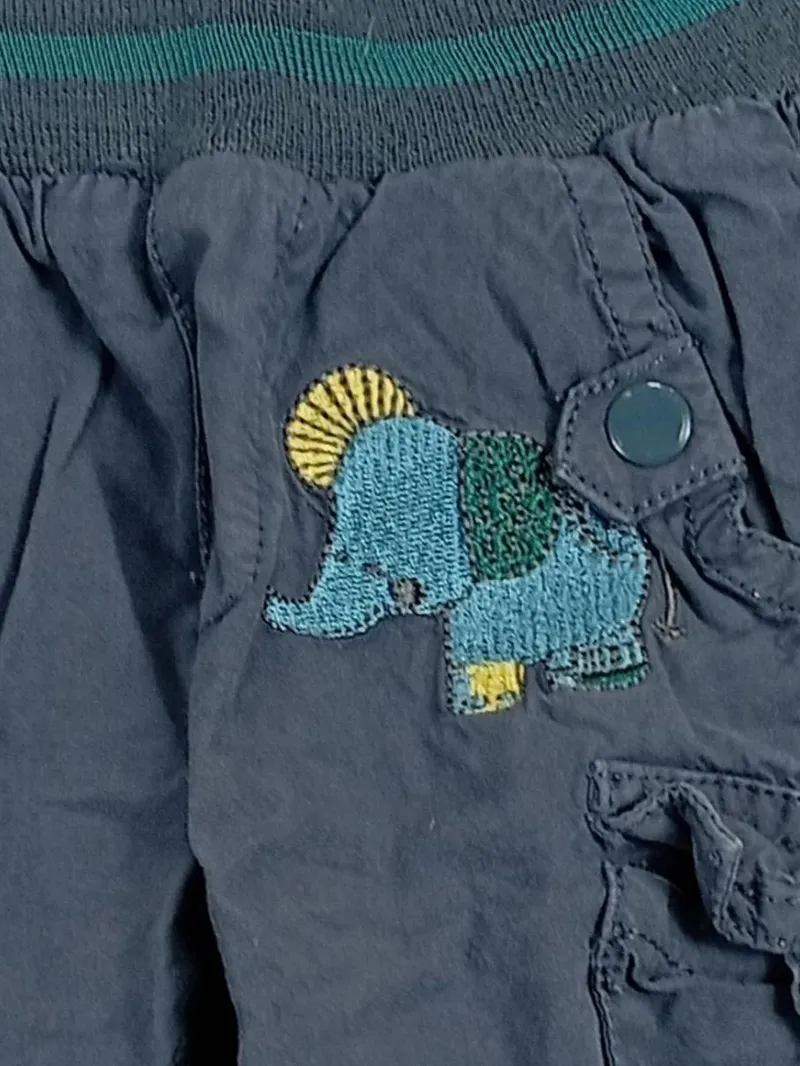 Fixoni Baby Cargohose Gr. 62 Blau Elefant Stickerei Baumwolle 2
