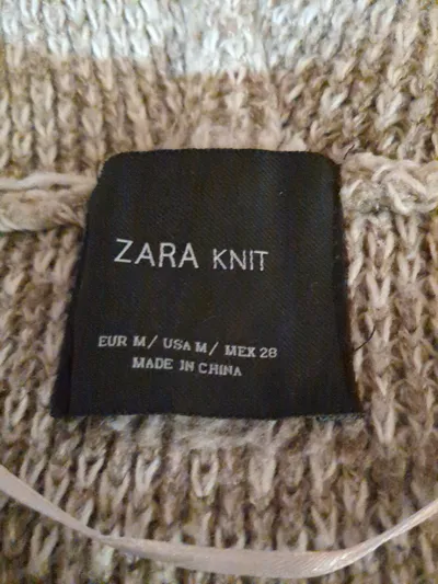 ZARA Knit Strickjacke Damen Gr. M Beige Kapuze Lang Cardigan