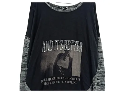 Ulla Popken Damen Langarmshirt Gr. 2XL Schwarz Grau Pailletten Print