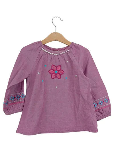 ALANA Mädchen Langarmshirt Gr. 98 Lila Casual mit Blumenstickerei