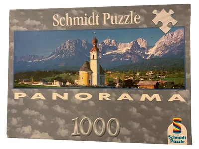 Schmidt Puzzle 1000 Teile Panorama Alpen Dorf Kirche Berglandschaft